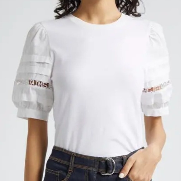 cinq a sept Tops - Cinq a Sept Corianna Puff Pleated Sleeve Je Taime Embroidered Tee White Small